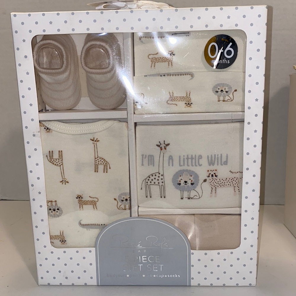 0-6 month five piece jungle animal baby gift set